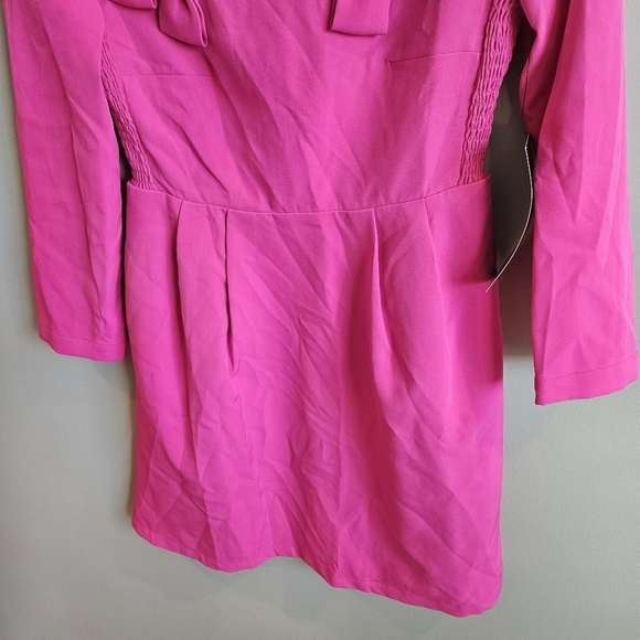 Tuckernuck x Cameran Eubanks Wimberly Hot Pink Bow Long Sleeve Mini Dress NWT - Picture 5 of 11